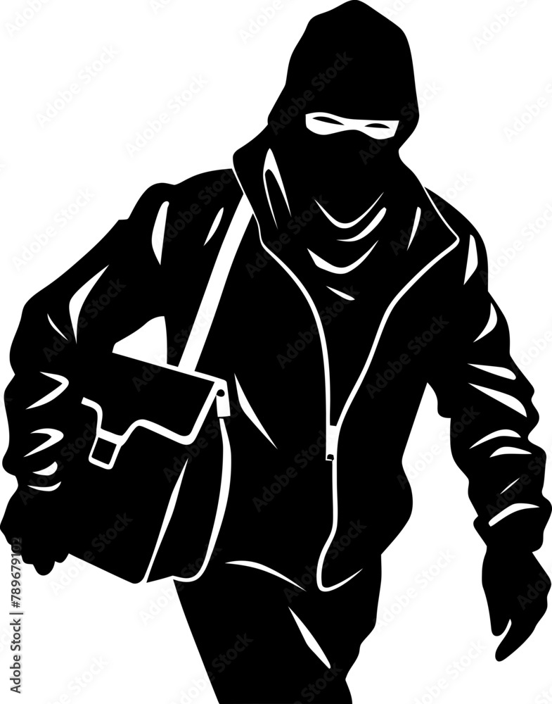 Filched Fortune Stolen Bag Emblem Logo Sneaky Sack Robber Vector Emblem Filched Fortune Stolen Bag Emblem Logo Sneaky Sack Robber Vector Emblem