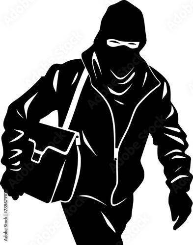 Filched Fortune Stolen Bag Emblem Logo Sneaky Sack Robber Vector Emblem photo