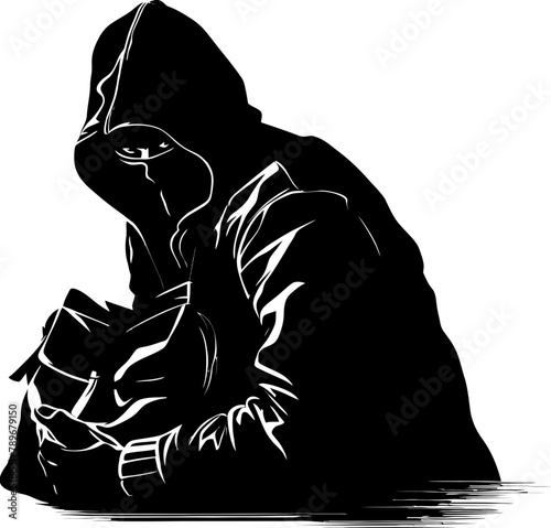 Plundered Prize Robber with Loot Vector Emblem Shadowy Swag Stolen Bag Emblem Logo