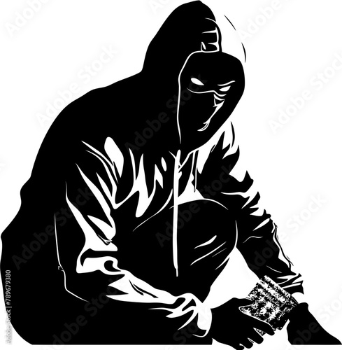 Stealthy Snatch Stolen Bag Icon Design Bandits Haul Robber with Loot Vector