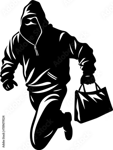 Swiped Satchel Robber with Stolen Bag Icon Thiefs Trophy Stolen Bag Vector Logo