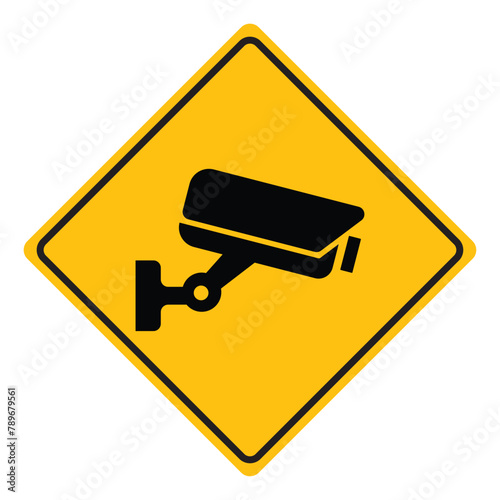 Security camera icon, video surveillance, cctv sign. Yellow symbol indicating camera operation. Warning monitoring, safety home protection system. Fixed CCTV, Security Camera Icon Vector.