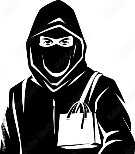 Stealthy Snatch Robber Vector Logo Bandits Haul Stolen Bag Icon Vector