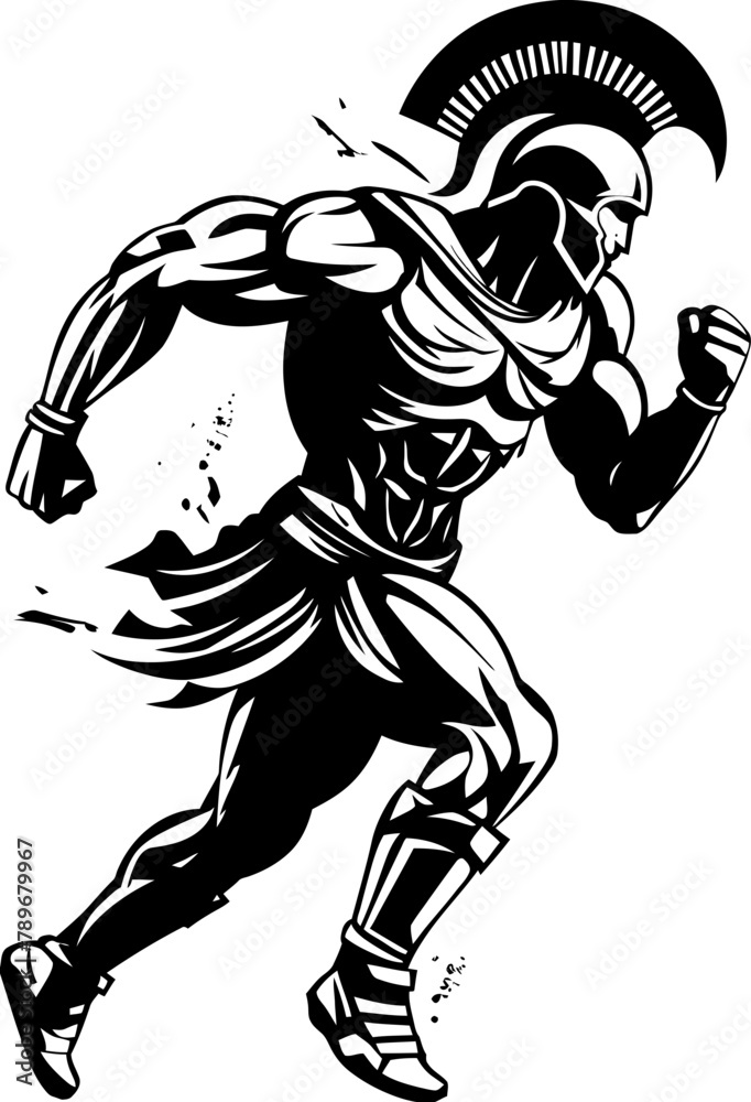 Fototapeta premium Speedy Stride Sprinter Gladiator Emblem Design Racing Roman Running Warrior Symbol