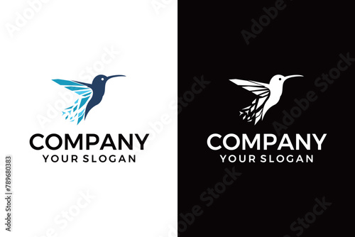 Hummingbird tech logo, digital bird logo template
