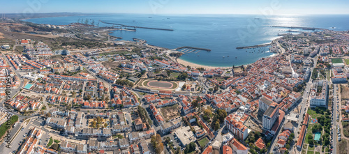 Panoramic aerial view filmed by drone of the coastal town of Sines Alentejo Portugal photo