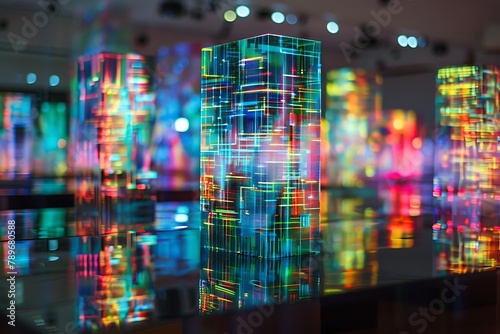 : A holographic projection of a supercomputer processing big data. photo