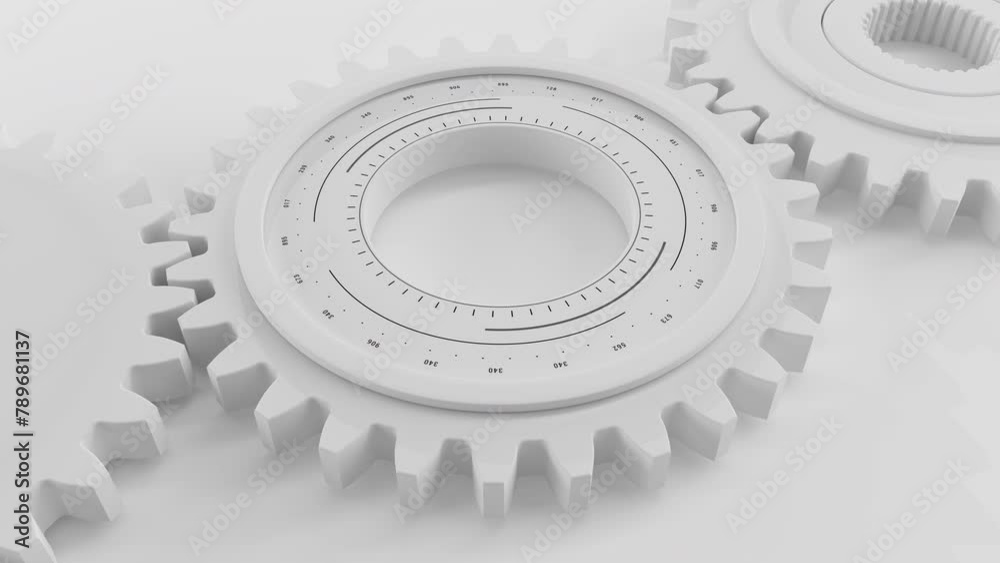 Seamless White gears HUD Circle Cog wheel in a machine rotating. Loop ...