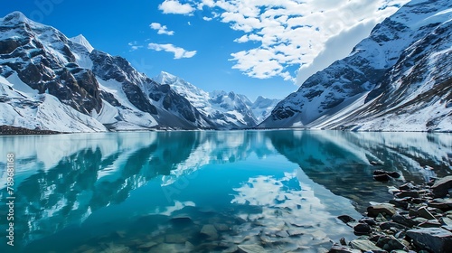 Wallpaper Mural A serene mountain lake, its glassy surface reflecting the majesty of the towering peaks that surround it, offering a peaceful retreat amidst nature's grandeur. Torontodigital.ca
