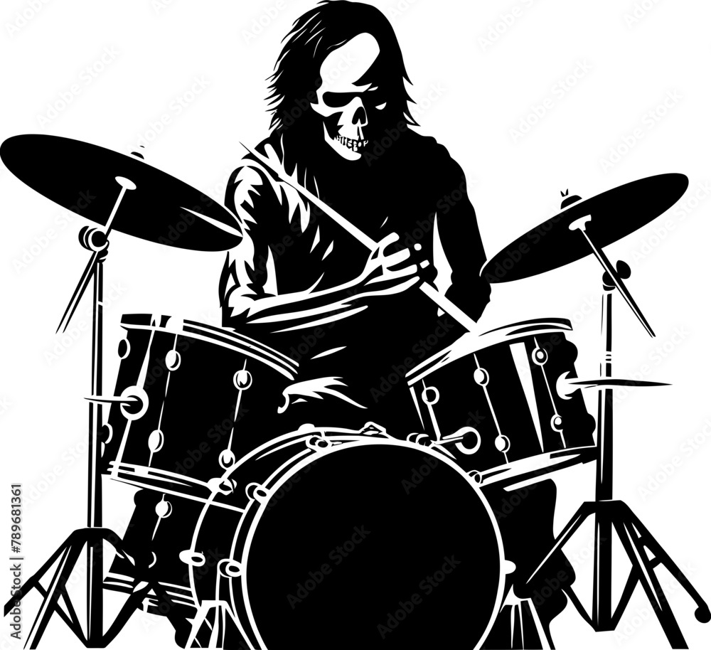 Fototapeta premium Drumming Dead Musician Drummer Logo Ghostly Grooves Rock Skeleton Icon