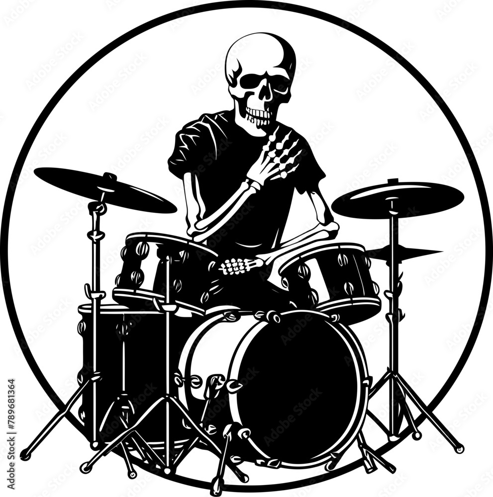 Fototapeta premium Bone Bash Drummer Vector Marrow Melodies Skeleton Emblem Design