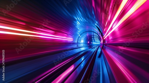High-Speed Tunnel with Streaks of Neon Light in Motion, background