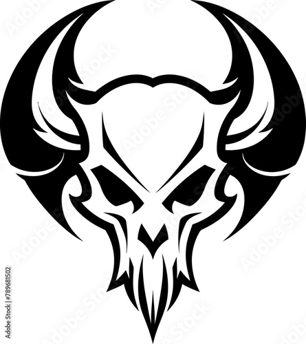 Diabolic Decapitation Horned Skull Symbol Dark Horns Skull Vector Icon
