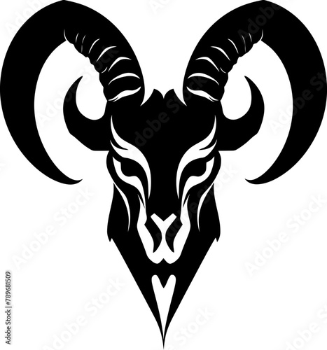 Fiery Horns Skull Emblem Icon Infernal Visage Horned Skull Symbol photo