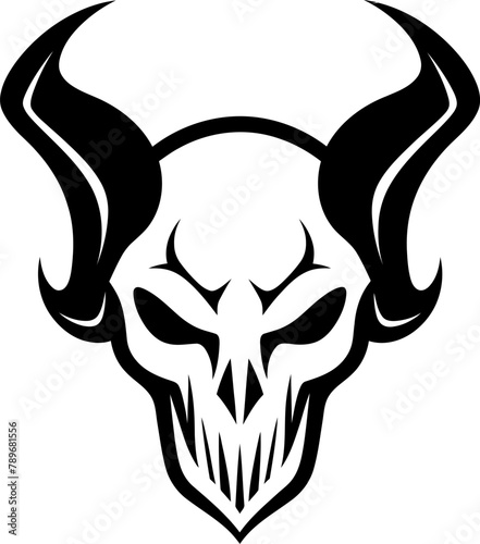 Hells Herald Skull Emblem Design Inferno Impression Horned Skull Logo photo