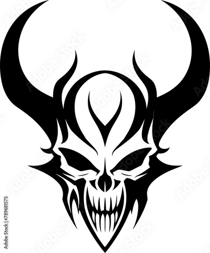 Demonic Design Skull Emblem Vector Infernal Inspiration Horned Skull Icon photo