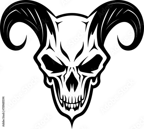 Diabolic Designation Skull Emblem Logo Devils Devotion Horned Skull Symbol photo