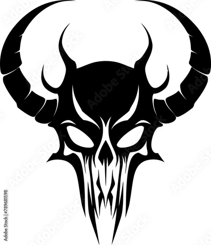 Devils Devotion Horned Skull Symbol Infernal Illumination Skull Vector Emblem photo