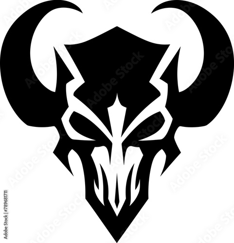 Infernos Indomitable Horned Skull Icon Demonic Dominion Skull Emblem Design photo