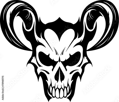 Devils Designation Horned Skull Symbol Infernal Illumination Skull Vector Icon photo