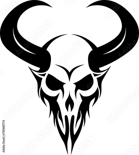 Demonic Domain Skull Logo Design Devils Directive Horned Skull Icon photo