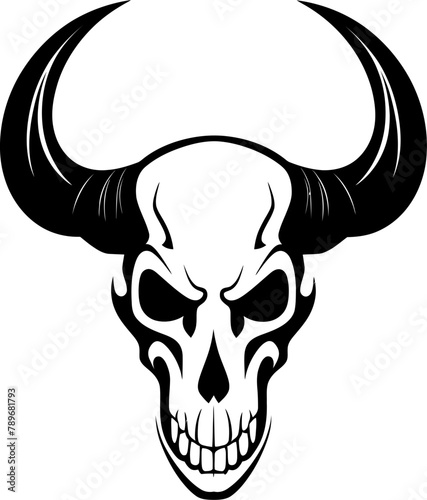 Infernal Illumination Horned Skull Emblem Demonic Domain Skull Vector Design photo