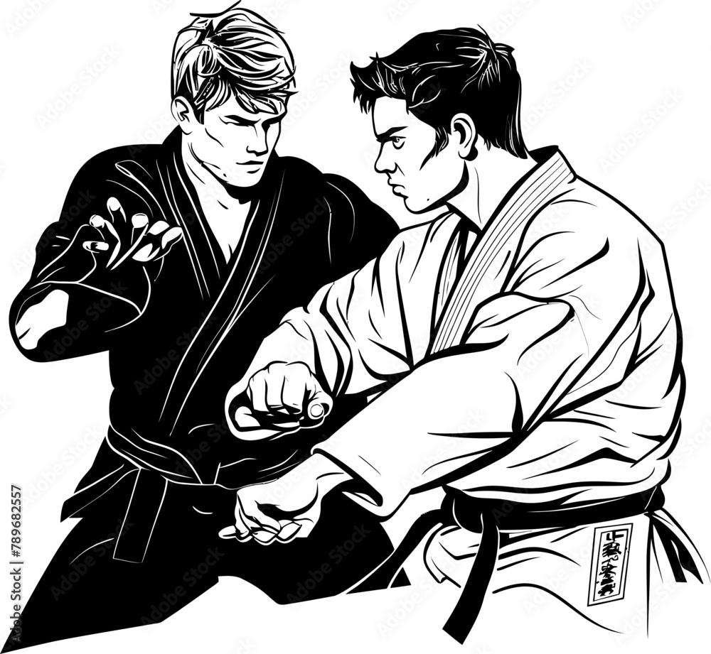 Dual Dynamics Martial Artist Emblem Symbol Synchronized Strength Vector Design Icon Dual Dynamics Martial Artist Emblem Symbol Synchronized Strength Vector Design Icon