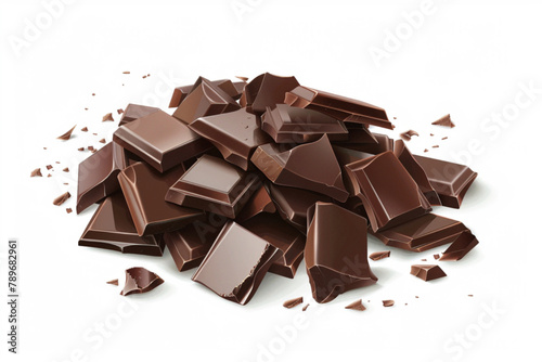 Pile chopped, milled chocolate isolated on white, top view vector icon, white background, black colour icon