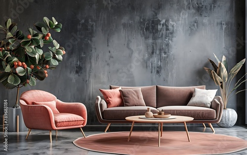 Modern interior design of a living room with a sofa