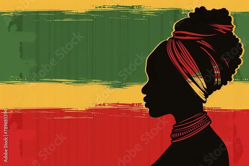 powerful africanamerican woman profile on panafrican flag colors for juneteenth vector illustration photo