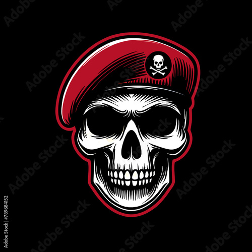 illustration design logo a skull army beret