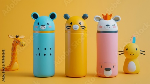 Blank mockup of a fun and playful animalshaped thermos for kids. . photo