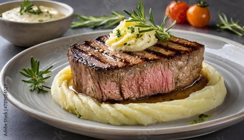 beef steak with potatoes and rosemary