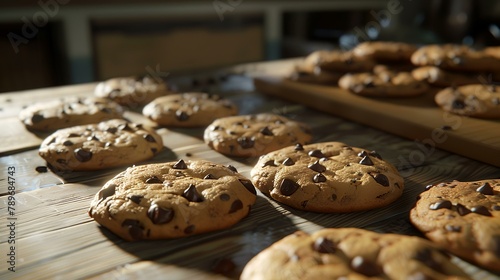 Chocolate chip cookies on a wooden table. Chocolate chip cookies.