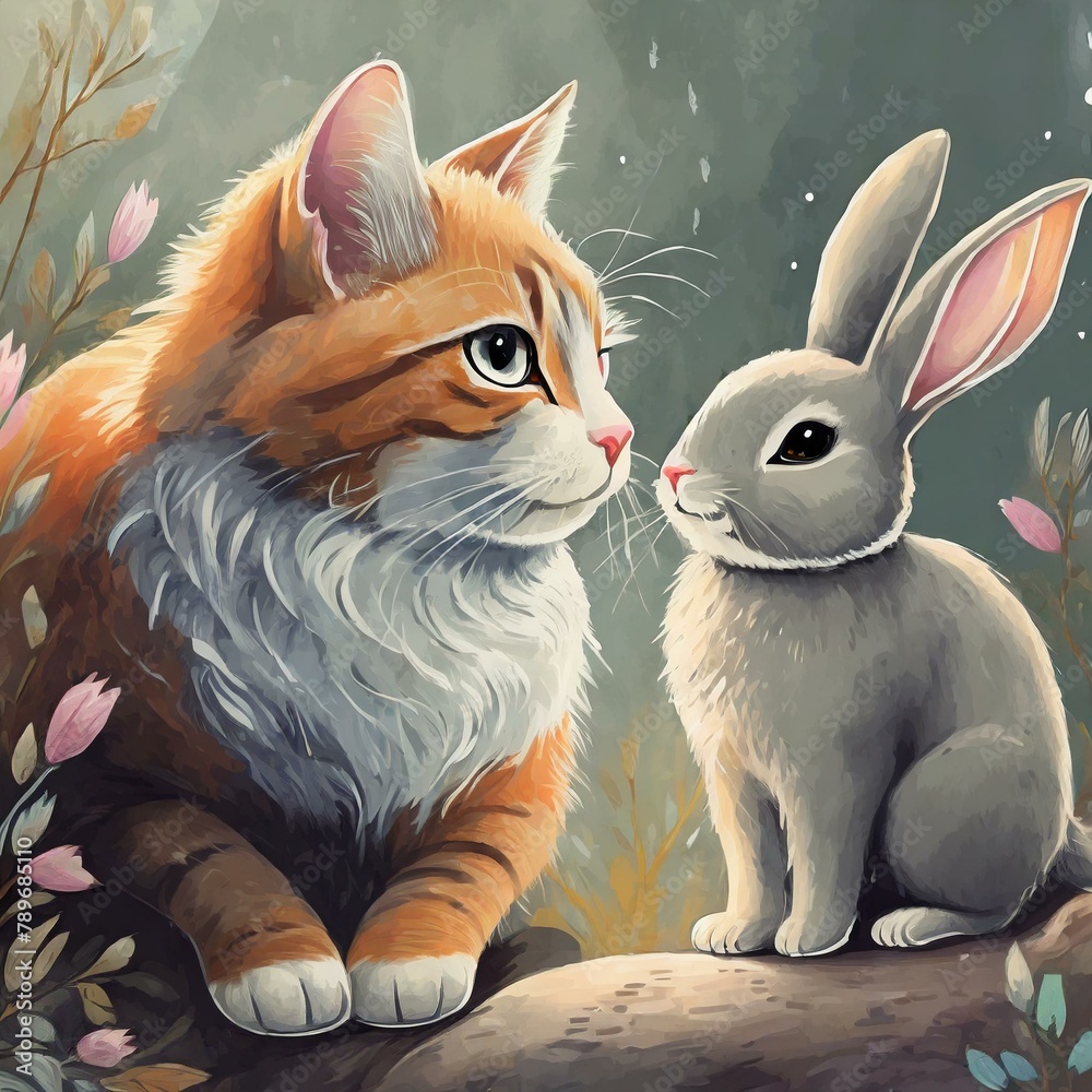 Fototapeta premium cat and rabbit