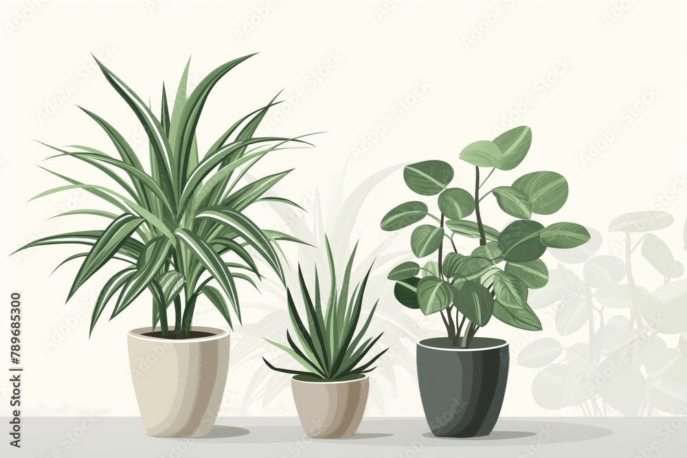 Elegant set of minimalist potted plant illustrations, perfect for interior design and home staging concepts