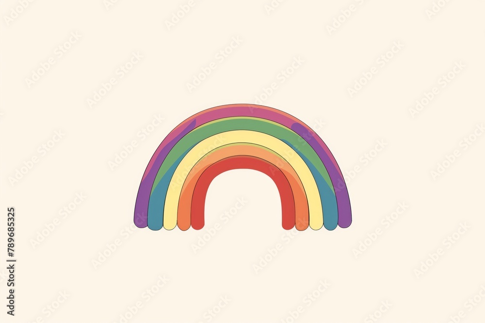 Minimalist rainbow illustration symbolizing hope, happiness, and positivity, with modern, simple design and pastel colors, perfect for wall decoration and serene, peaceful backgrounds Minimalist rainbow illustration symbolizing hope, happiness, and positivity, with modern, simple design and pastel colors, perfect for wall decoration and serene, peaceful backgrounds