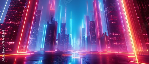 Imagine a futuristic metropolis with sleek, minimalist architecture and neon lights casting an ethereal glow, showcasing a vision of innovation and progress