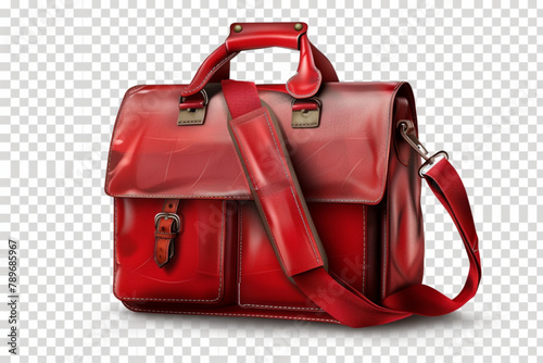 red leather laptop bag , isolated on a transparent background. PNG cutout or clipping path vector icon, white background, black colour icon photo