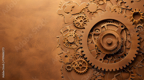 Brown paper cut of a flywheel. mechanical design concept on brown background.  photo