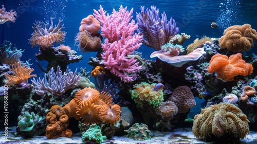 A large aquarium with many different types of corals and fish  AI