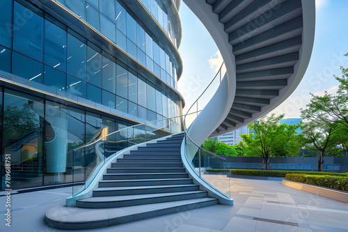 spiral stairs in front of an modern office building. photo