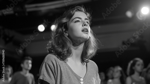 some young teen teenager actress and actors on a theatre rehearsal