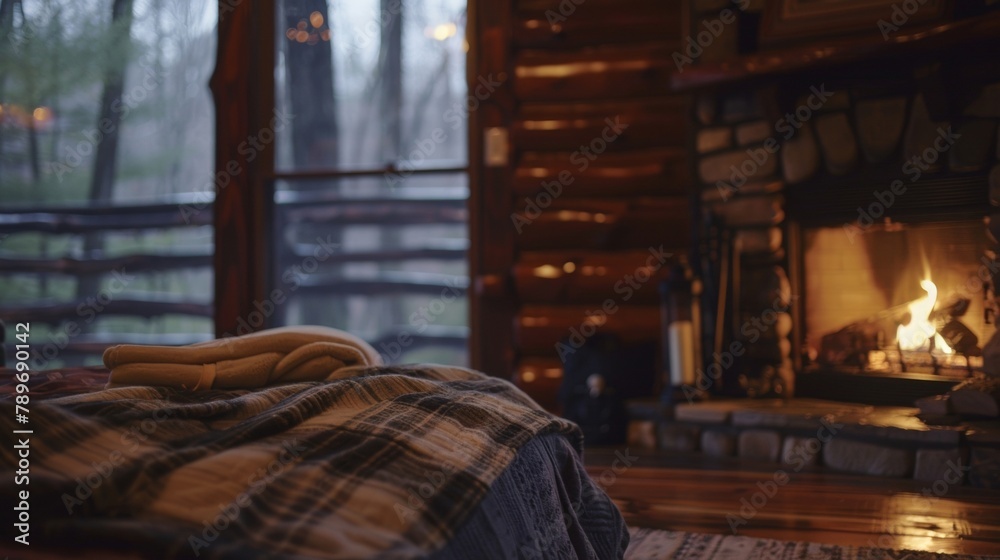The simple of falling asleep to the gentle warmth of a fireplace surrounded by the rustic comfort of a log cabin nestled in a woodsy landscape. 2d flat cartoon. The simple of falling asleep to the gentle warmth of a fireplace surrounded by the rustic comfort of a log cabin nestled in a woodsy landscape. 2d flat cartoon.