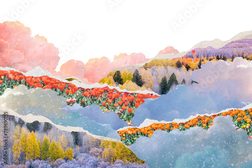 Aesthetic mountain png border, surreal escapism design, transparent background photo