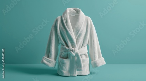Blank mockup of a terry cloth robe with a shawl collar a timeless and classic design. . photo