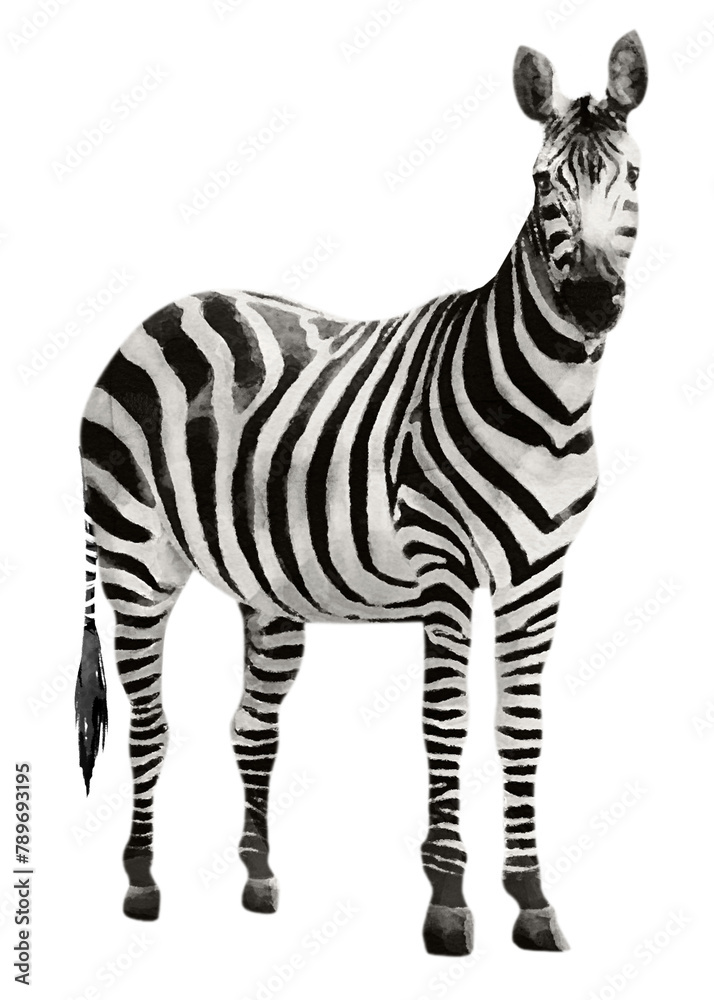 Fototapeta premium Zebra png sticker, watercolor illustration, transparent background