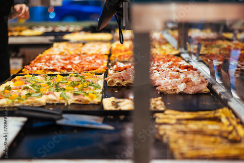Delicious Assortment of Italian Pizzas on Display