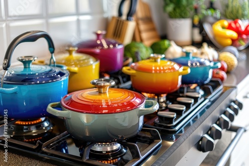 Wallpaper Mural kitchen interior with colorful pots and pan on modern stove  Torontodigital.ca