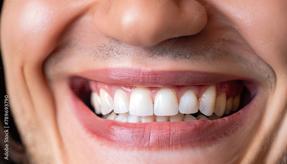 Fototapeta premium Close-up of the mouth of smiling man with perfect teeth